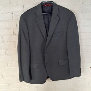 Mens Chaps Charcoal Gray Suit Coat Size 46R Two Button Rayon Blend Blazer Slim
